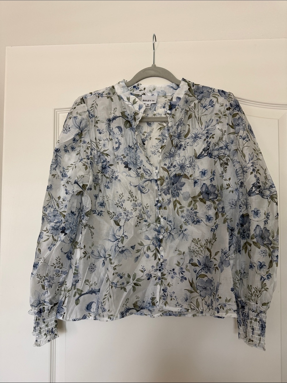 Bailey 44 Light Blue & Green Floral Button-Front Blouse
